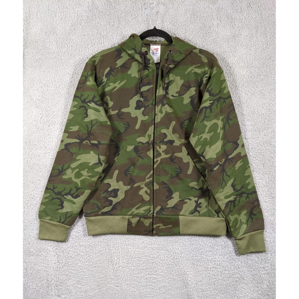 Vtg Sno King Hoodie Mens L Green Camouflage Full Zip Hiking Outdoors USA Made